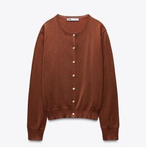 Zara Women's Rich Brown Fine Wool Cardigan Sweater